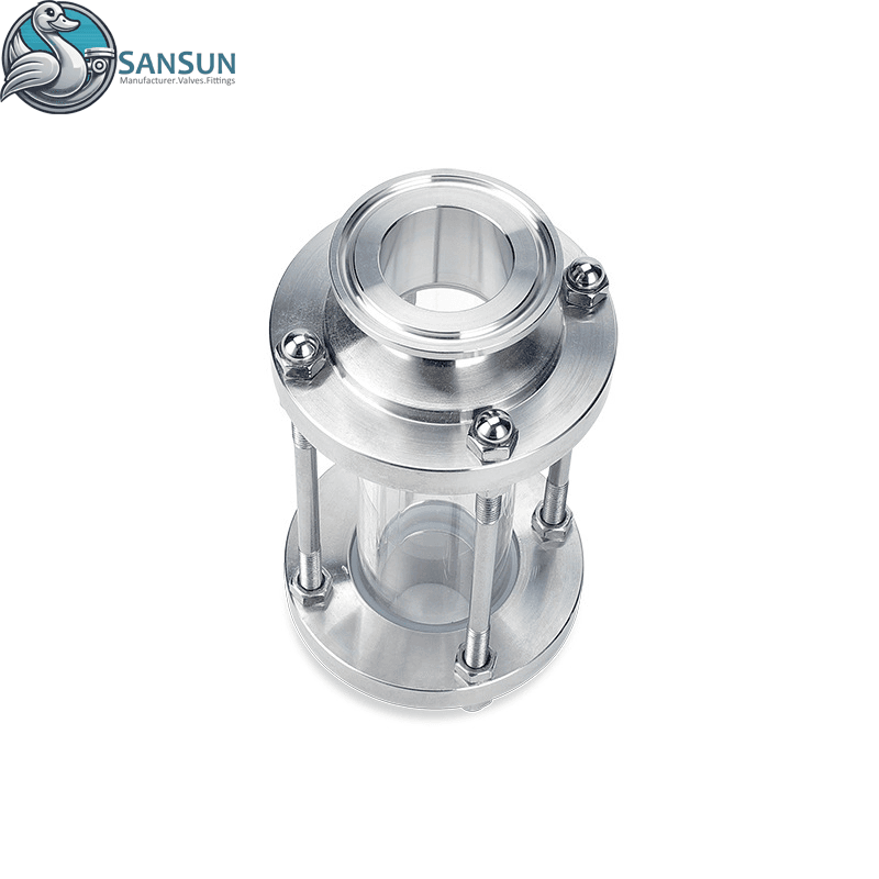 Hygienic Stainless Steel Tri Clamp Straight Inline Sight Glass AISI304 AISI316L For AI Data Center Liquid Cooling CDU Closed Loop Coolant Pipeline Monitoring SANSUN