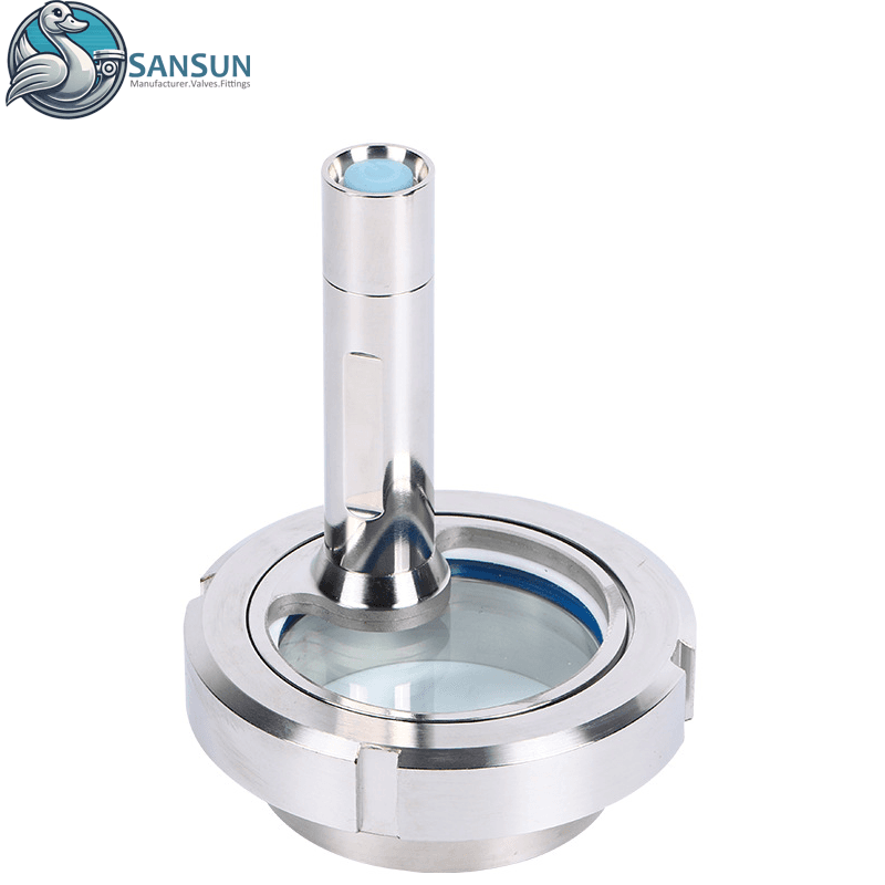 Welded Union LED Sight Glass Stainless Steel 304 316L Illuminated Pipeline Observation Window For Data Center Liquid Cooling CDU System SANSUN