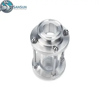 Hygienic Stainless Steel Tri Clamp Straight Inline Sight Glass AISI304 AISI316L For AI Data Center Liquid Cooling CDU Closed Loop Coolant Pipeline Monitoring SANSUN