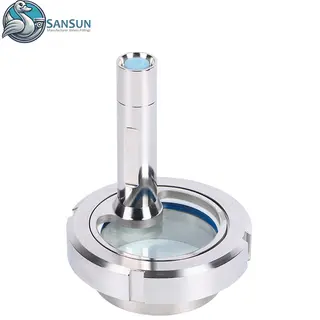 Welded Union LED Sight Glass Stainless Steel 304 316L Illuminated Pipeline Observation Window For Data Center Liquid Cooling CDU System SANSUN